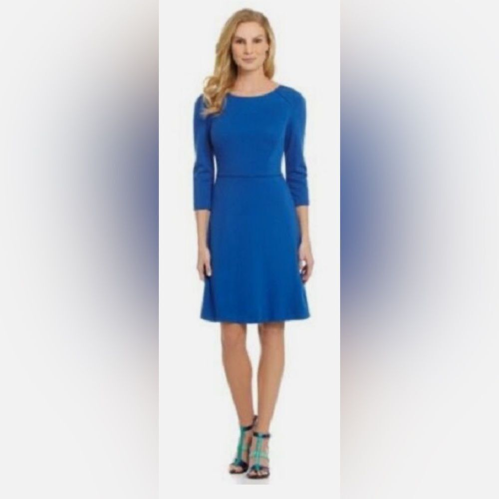 Antonio Melani Jeremi Blue Stretch Knit Fit Flare Work Social Dress 4 $159